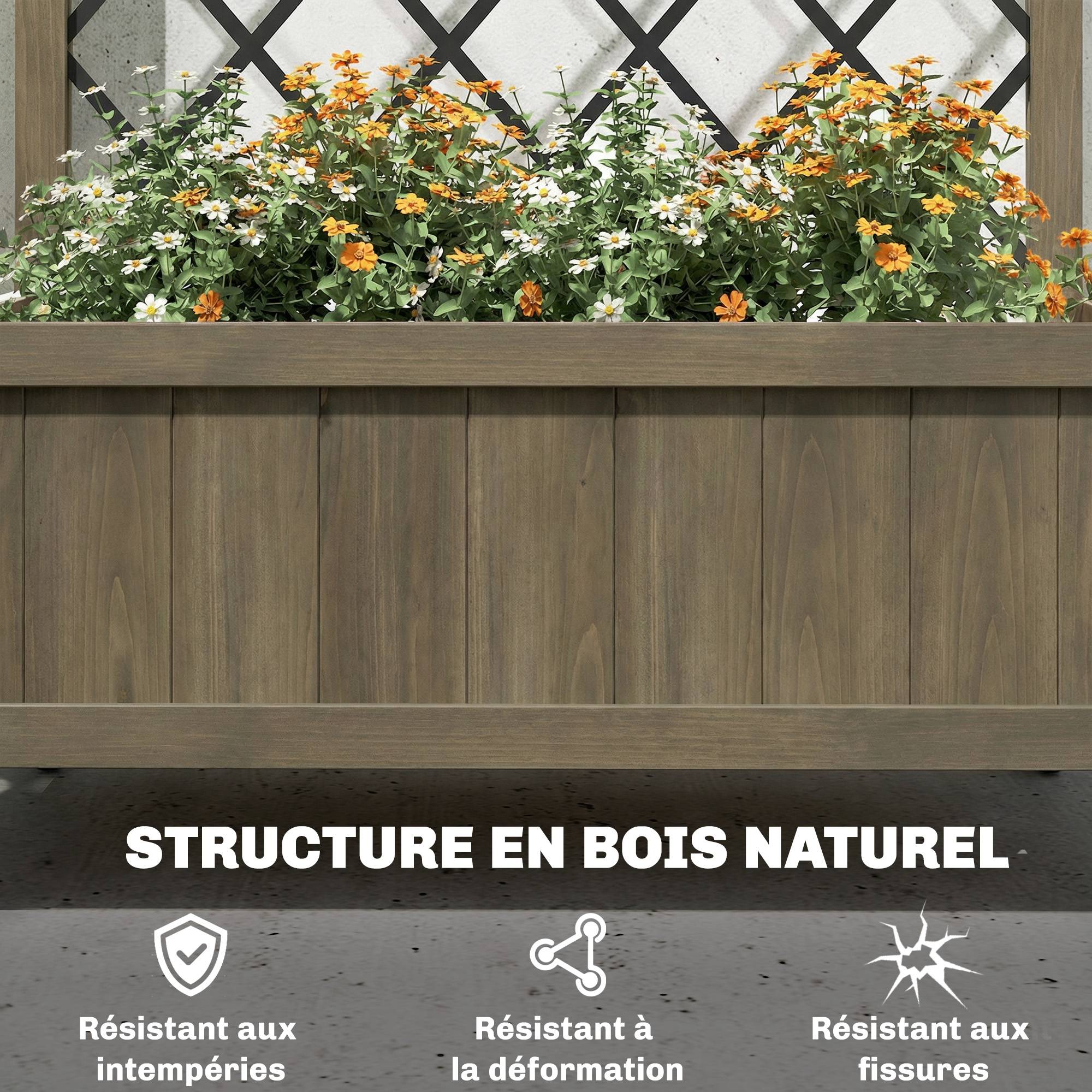 Jardinière avec treillis en acier, bac à fleurs sur roues verrouillables en bois, 72 x 36 x 168 cm, Finition Carbonisée - Image 8