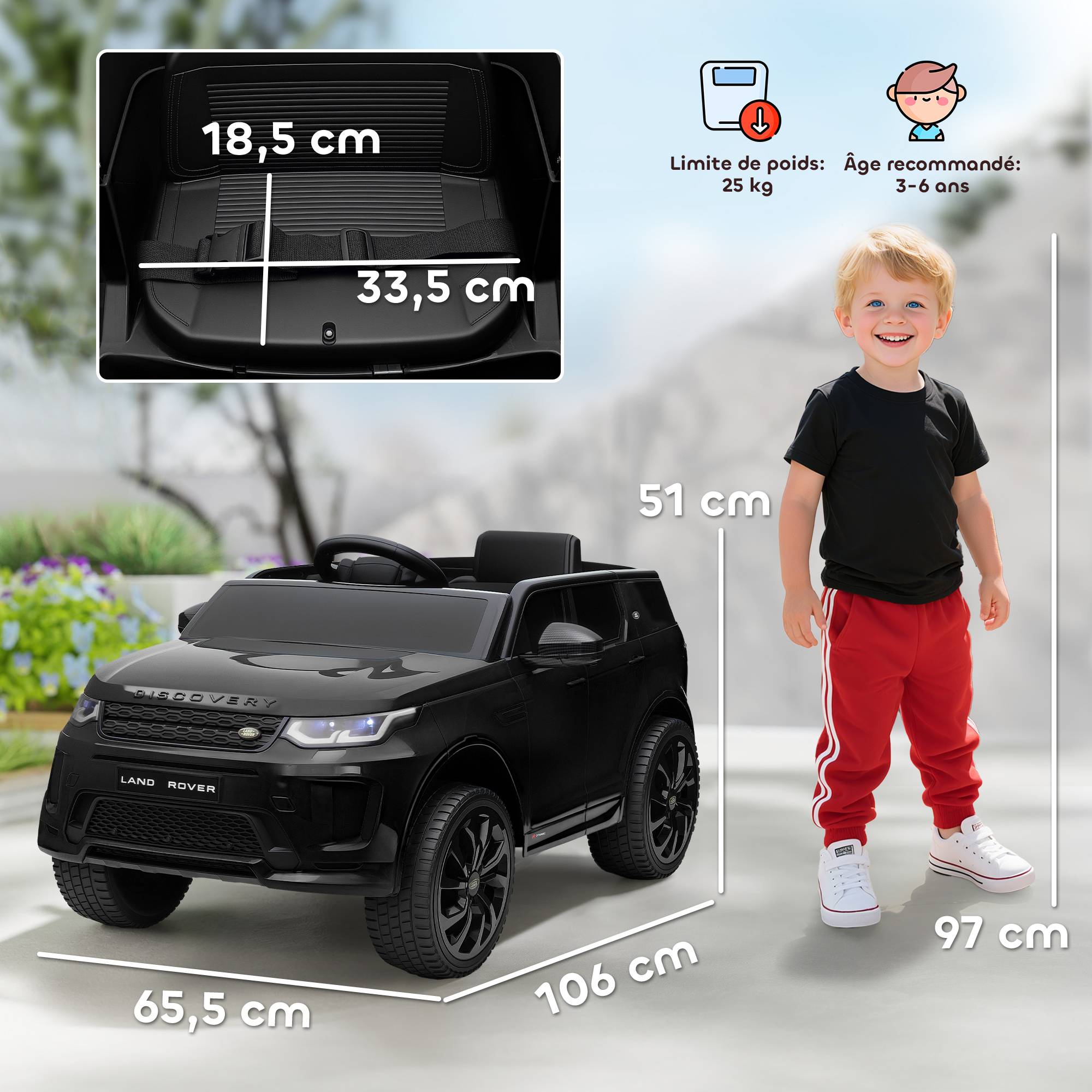 Voiture électrique pour enfants Land Rover Discovery Sport, 12V avec télécommande, lumières LED, pour 3-6 ans, noir - Image 5
