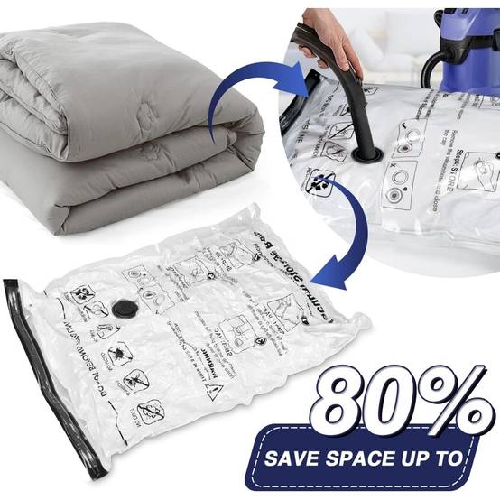 0 - Kit 5 sacs sous vide - 2XL(100x80cm)+2L(80x60cm)+M(50x70cm) - Gain de place 80% - Image 3