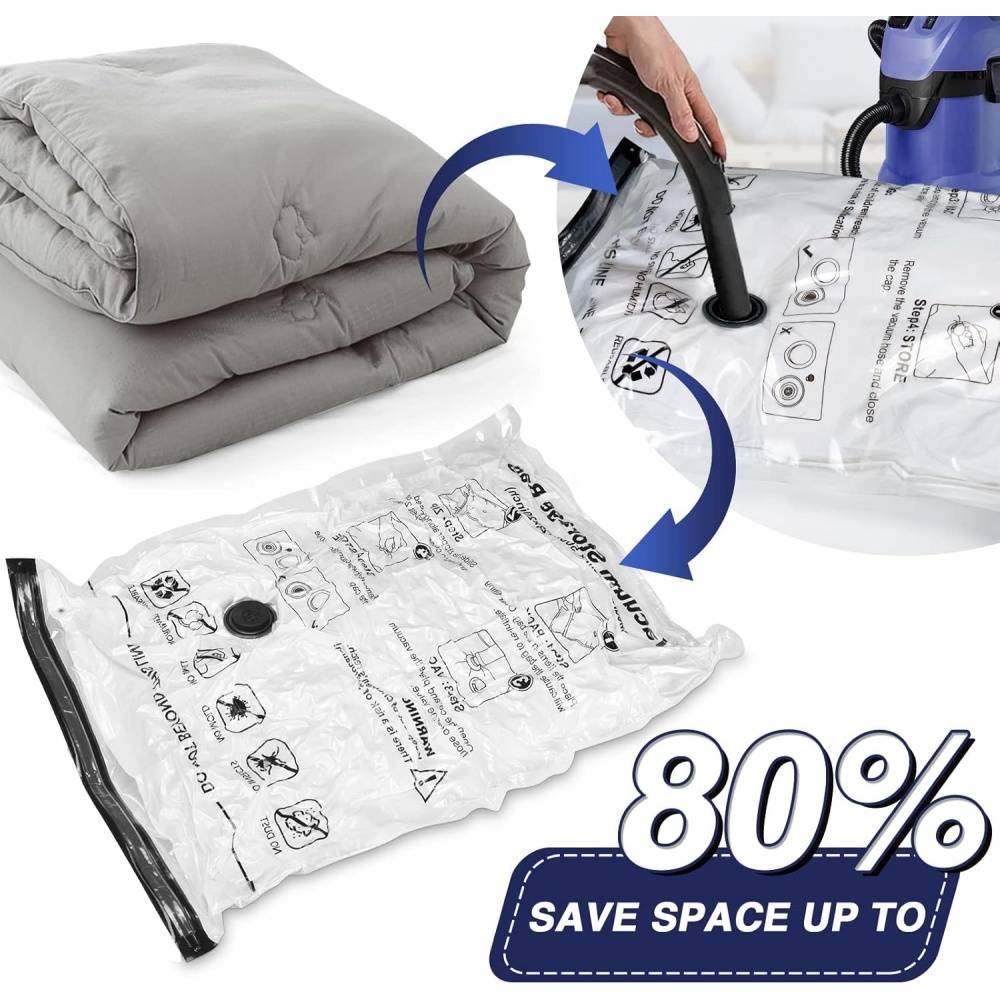 0 - Kit 5 sacs sous vide - 2XL(100x80cm)+2L(80x60cm)+M(50x70cm) - Gain de place 80% - Image 3