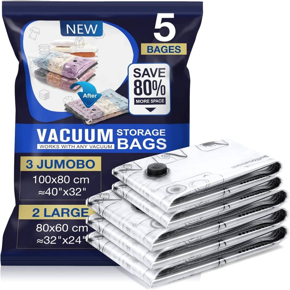 0 - Kit 5 sacs sous vide - 2XL(100x80cm)+2L(80x60cm)+M(50x70cm) - Gain de place 80% - Image 1