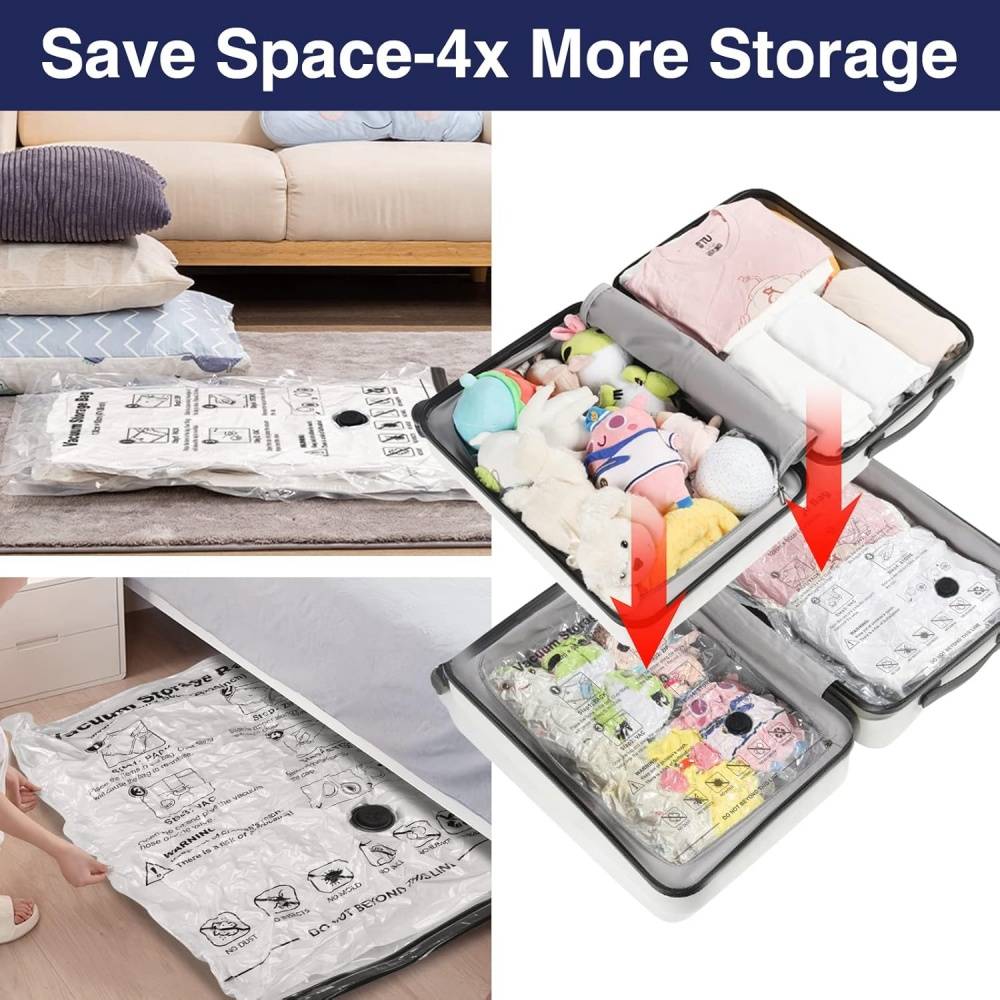 0 - Kit 5 sacs sous vide - 2XL(100x80cm)+2L(80x60cm)+M(50x70cm) - Gain de place 80% - Image 4