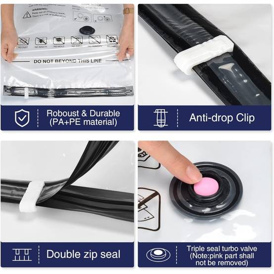 0 - Kit 5 sacs sous vide - 2XL(100x80cm)+2L(80x60cm)+M(50x70cm) - Gain de place 80% - Image 2