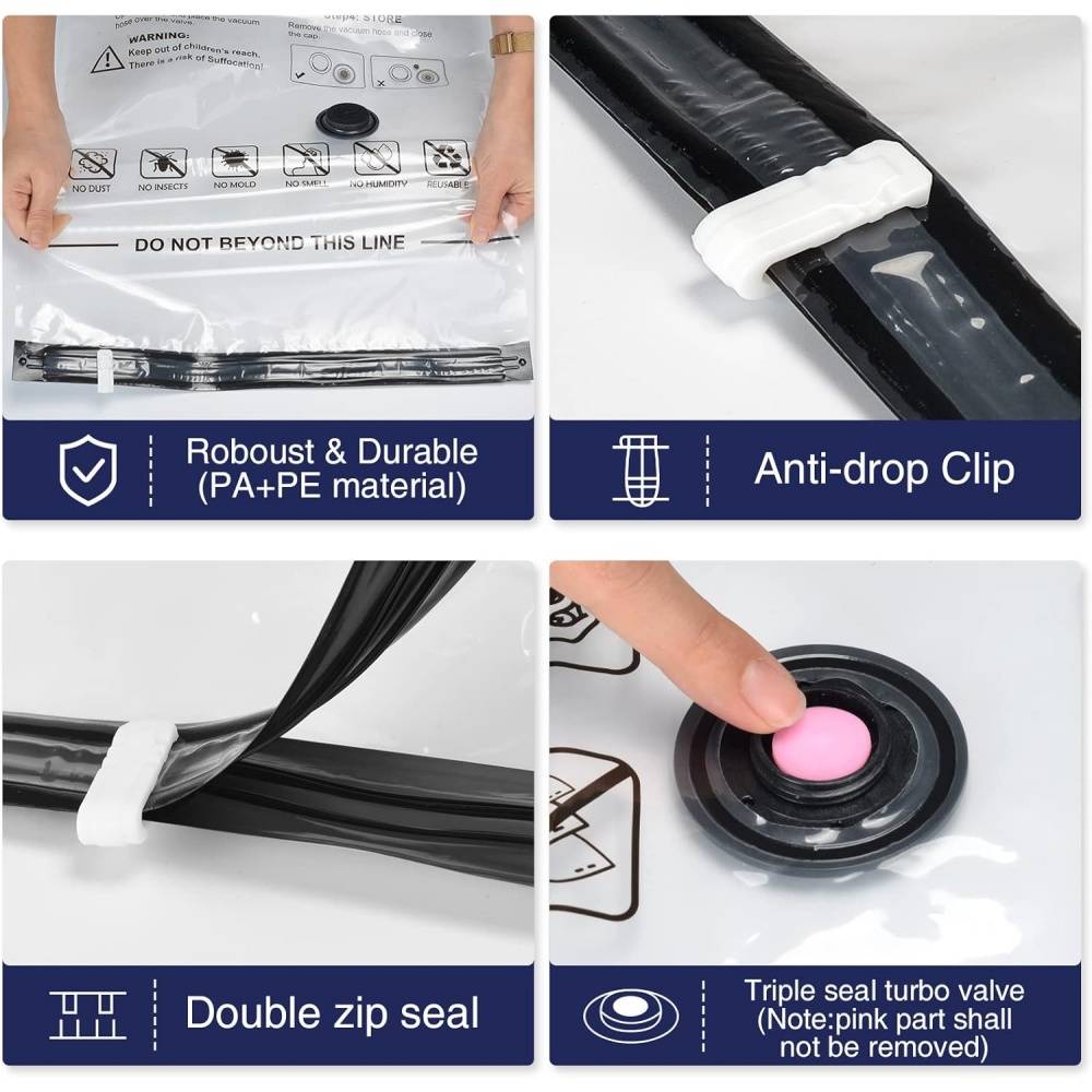 0 - Kit 5 sacs sous vide - 2XL(100x80cm)+2L(80x60cm)+M(50x70cm) - Gain de place 80% - Image 2