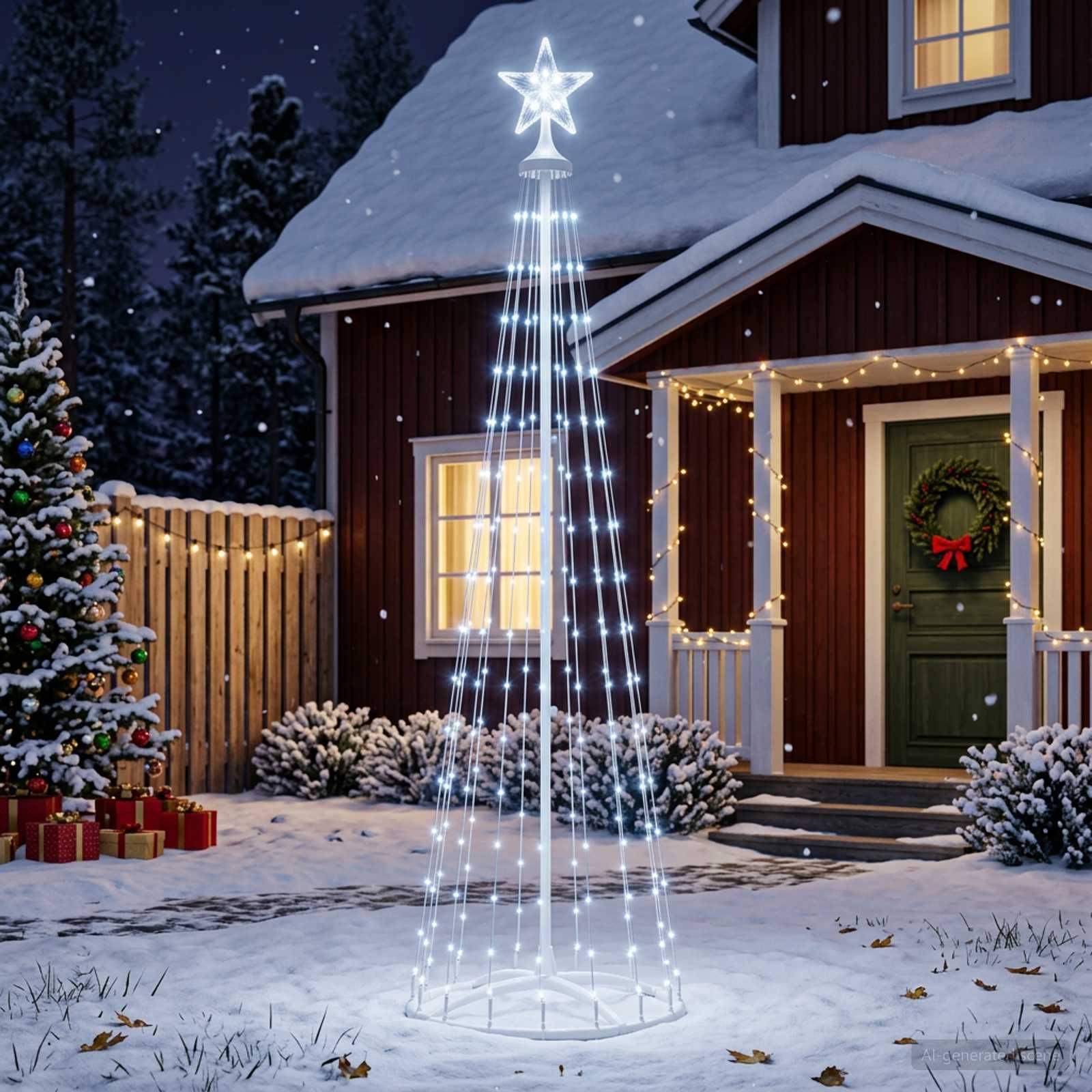 Vidaxl - Sapin cône lumineux LED 180 cm 250 LED Blanc froid Acier Blanc vidaXL 42050799 - Image 1