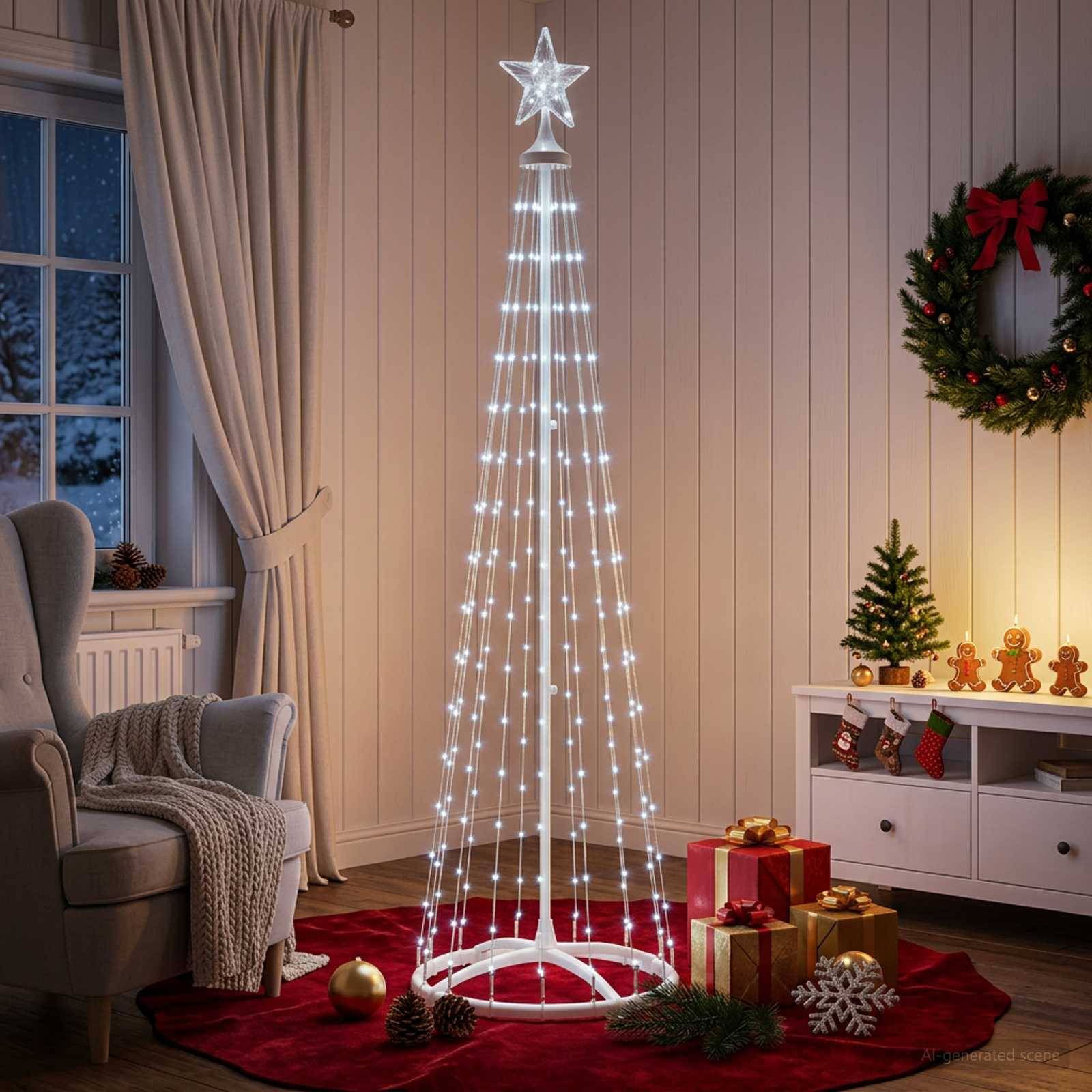 Vidaxl - Sapin cône lumineux LED 180 cm 250 LED Blanc froid Acier Blanc vidaXL 42050799 - Image 4