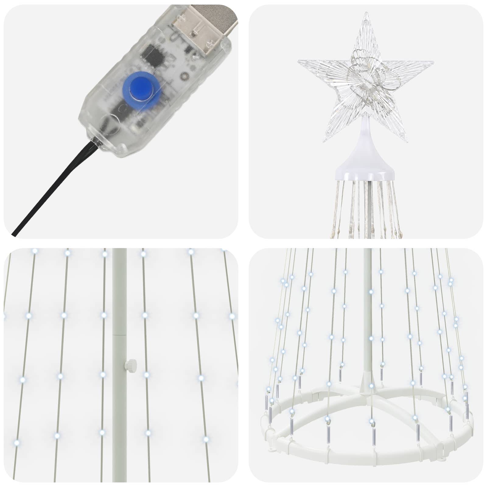 Vidaxl - Sapin cône lumineux LED 180 cm 250 LED Blanc froid Acier Blanc vidaXL 42050799 - Image 6