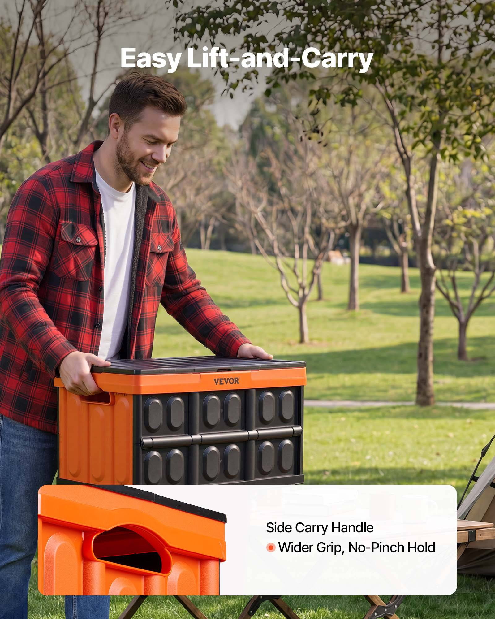 Vevor - VEVOR Caisse plastique pliable 45 L, lot de 3 avec couvercle, empilable, charge 20 kg par caisse, poignées ergonomiques, noir et orange. - Image 7