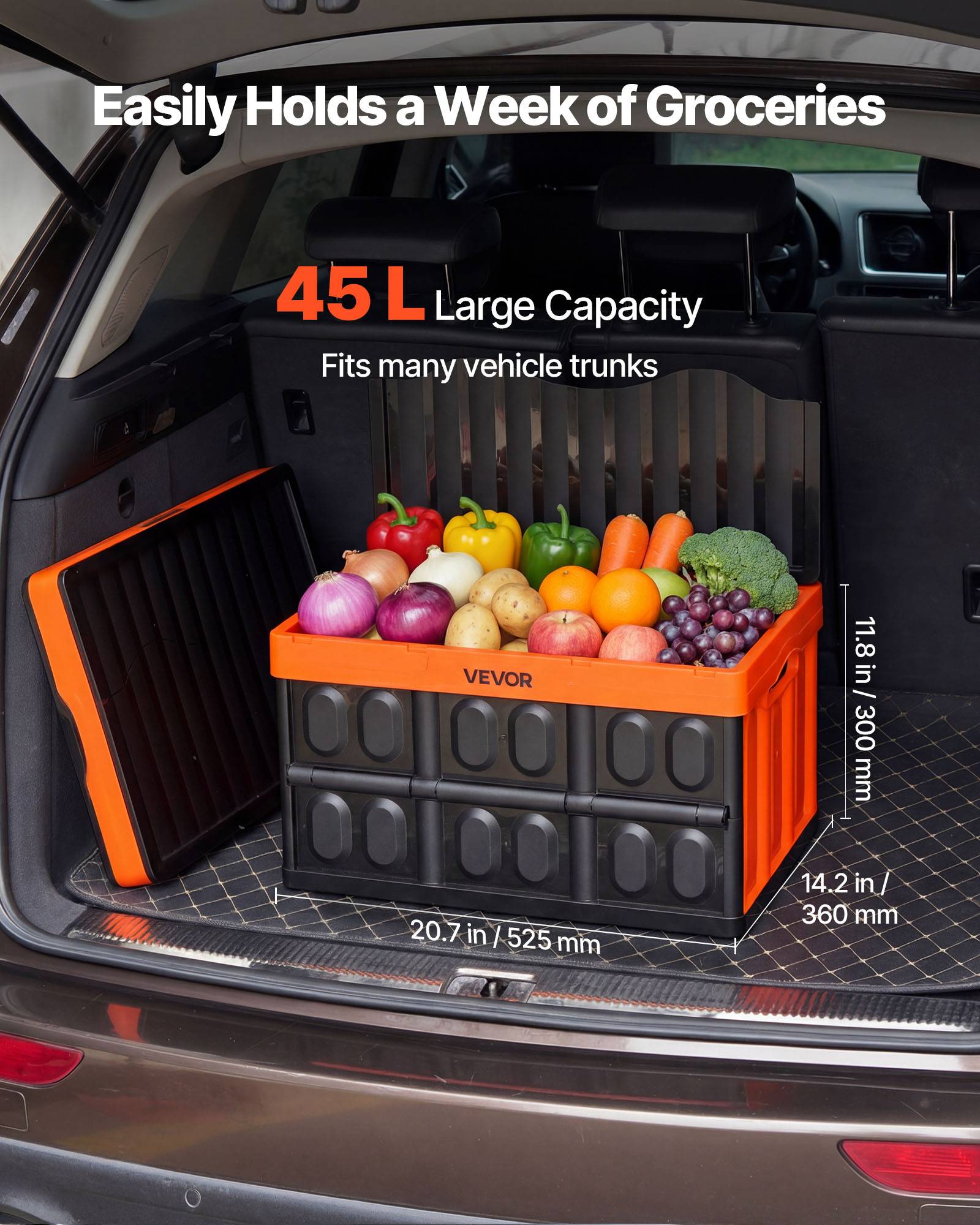 Vevor - VEVOR Caisse plastique pliable 45 L, lot de 3 avec couvercle, empilable, charge 20 kg par caisse, poignées ergonomiques, noir et orange. - Image 2