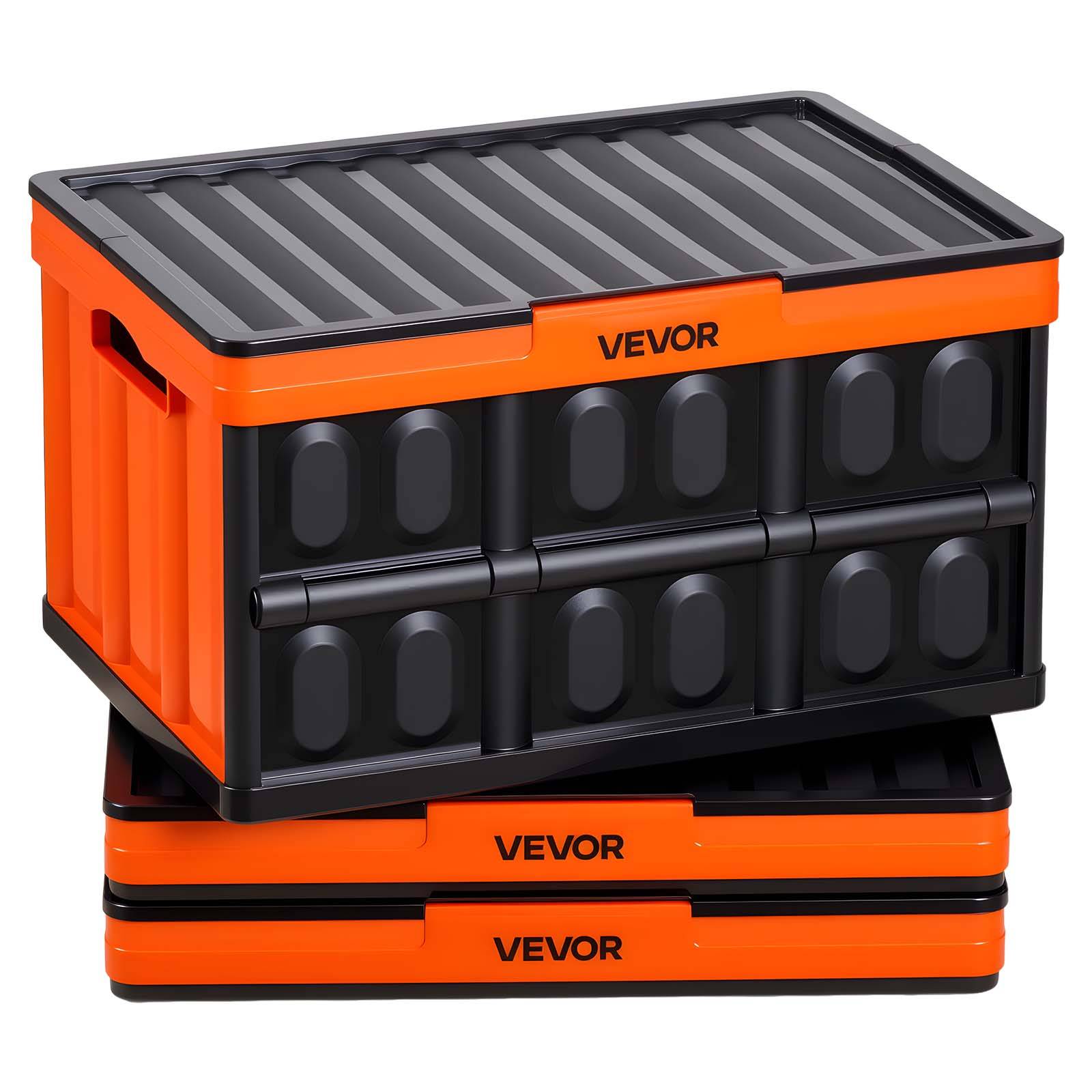 Vevor - VEVOR Caisse plastique pliable 45 L, lot de 3 avec couvercle, empilable, charge 20 kg par caisse, poignées ergonomiques, noir et orange.