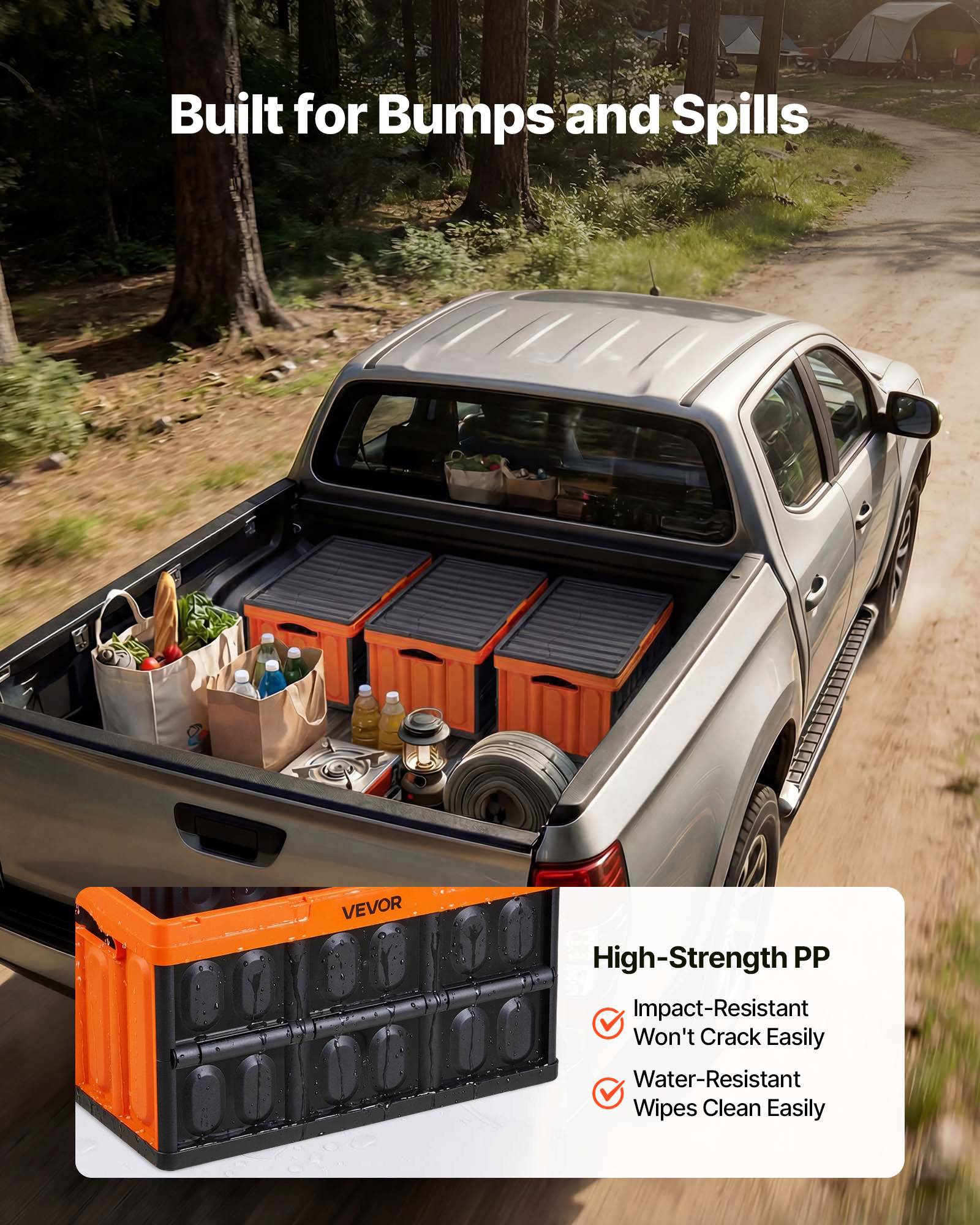 Vevor - VEVOR Caisse plastique pliable 45 L, lot de 3 avec couvercle, empilable, charge 20 kg par caisse, poignées ergonomiques, noir et orange. - Image 5