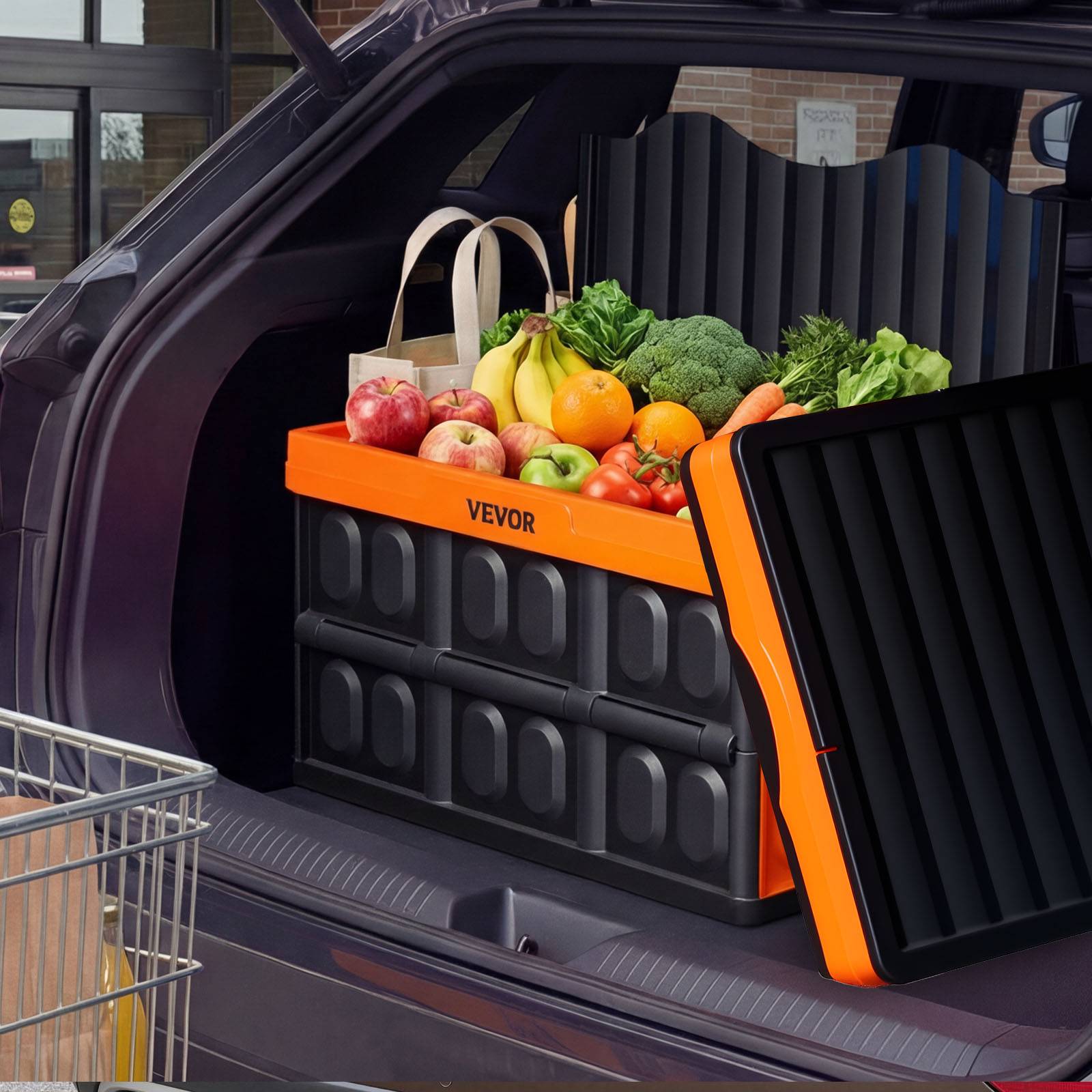 Vevor - VEVOR Caisse plastique pliable 45 L, lot de 3 avec couvercle, empilable, charge 20 kg par caisse, poignées ergonomiques, noir et orange. - Image 8
