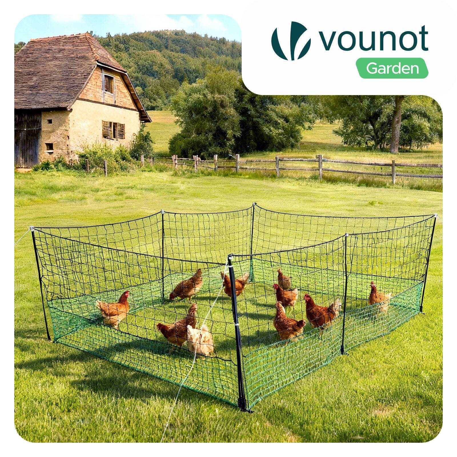 Vounot - Kit filet à poules 12m avec piquets double pointes - Clôture volaille avec porte d’accès - Enclos extérieur en PE vert - VOUNOT® - Image 2