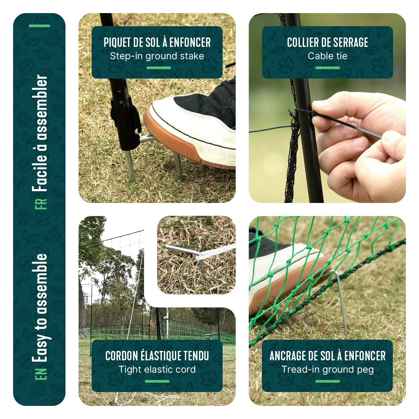 Vounot - Kit filet à poules 12m avec piquets double pointes - Clôture volaille avec porte d’accès - Enclos extérieur en PE vert - VOUNOT® - Image 4