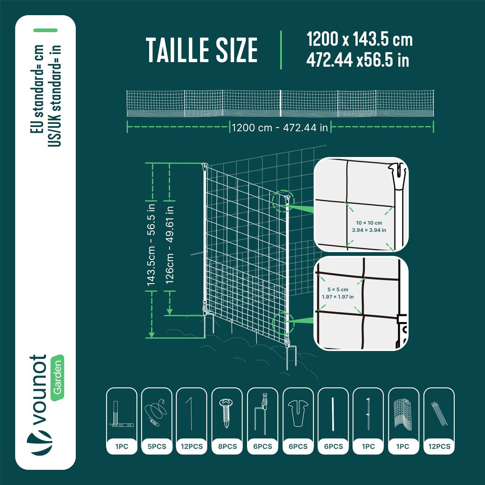 Vounot - Kit filet à poules 12m avec piquets double pointes - Clôture volaille avec porte d’accès - Enclos extérieur en PE vert - VOUNOT® - Image 3