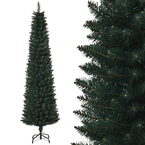 Sapin de Noël artificiel 180 cm, arbre de Noël slim avec 380 pointes de branche, support en métal pliable, vert - Image 1