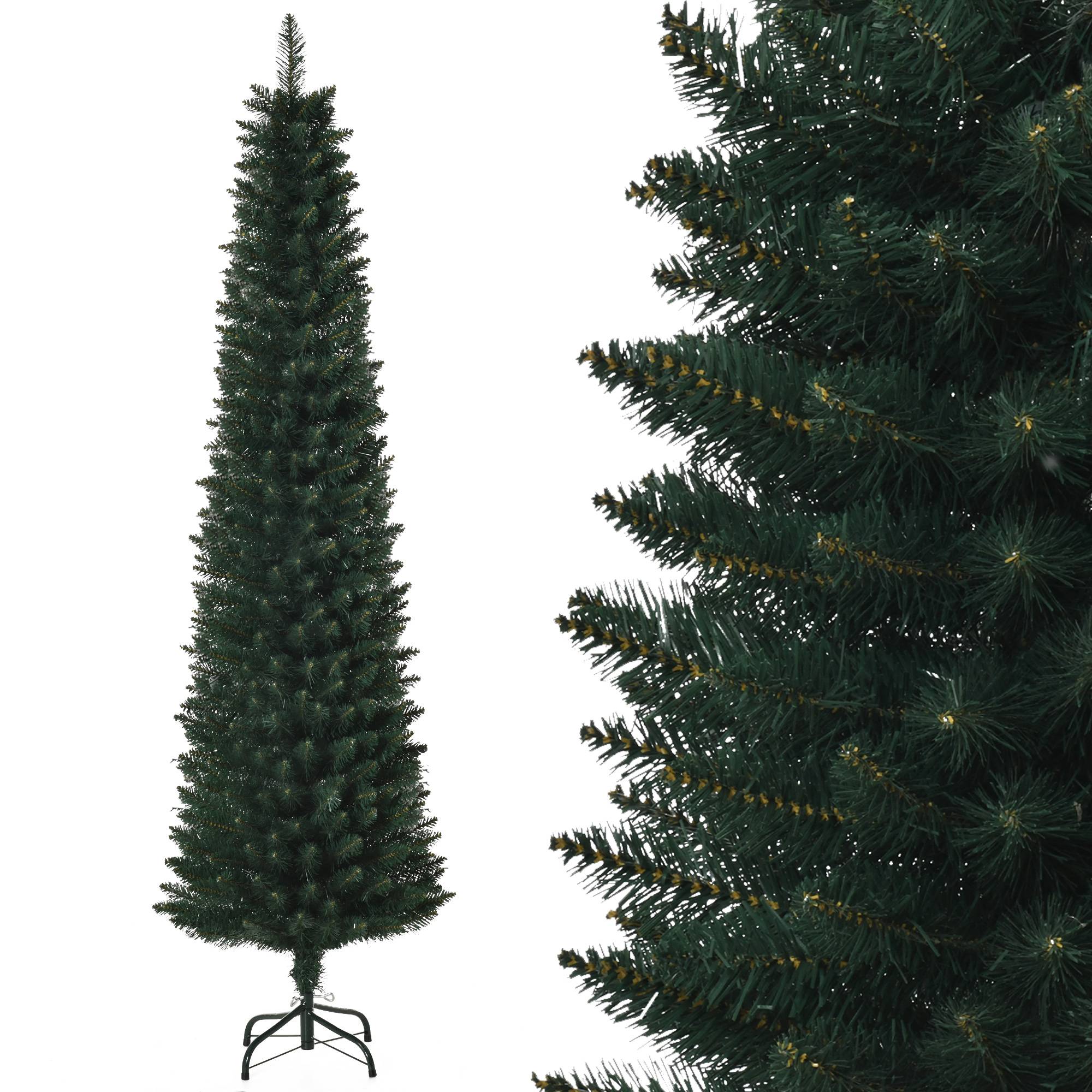 Sapin de Noël artificiel 180 cm, arbre de Noël slim avec 380 pointes de branche, support en métal pliable, vert - Image 1