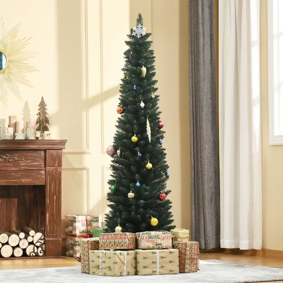 Sapin de Noël artificiel 180 cm, arbre de Noël slim avec 380 pointes de branche, support en métal pliable, vert - Image 4