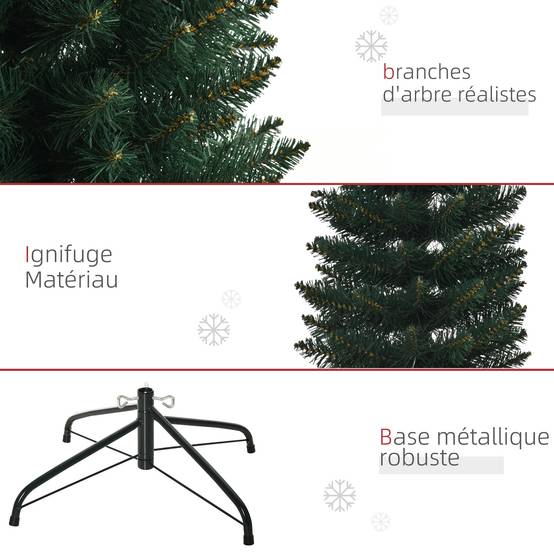 Sapin de Noël artificiel 180 cm, arbre de Noël slim avec 380 pointes de branche, support en métal pliable, vert - Image 9