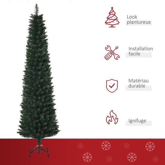 Sapin de Noël artificiel 180 cm, arbre de Noël slim avec 380 pointes de branche, support en métal pliable, vert - Image 6