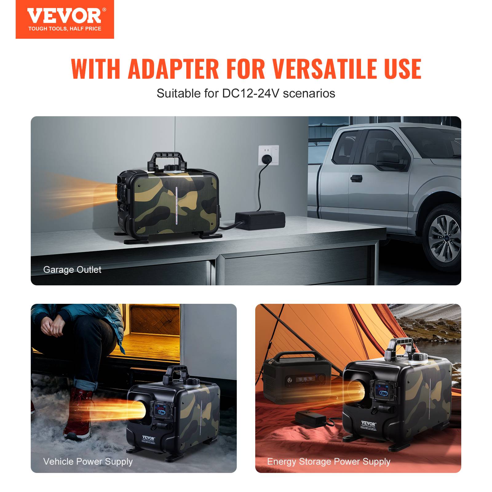 Vevor - VEVOR Chauffage diesel 8kW 12/24V, contrôle Bluetooth, télécommande, écran, alarme CO, portable/horizontal - Image 2