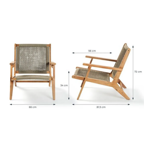 Transat Fauteuil de jardin bas en bois d'Acacia FSC et en corde - MERIDA - Vert olive - Image 4