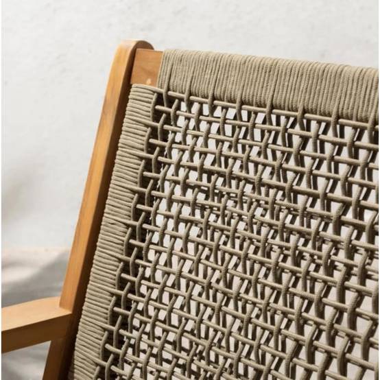 Transat Fauteuil de jardin bas en bois d'Acacia FSC et en corde - MERIDA - Vert olive - Image 6