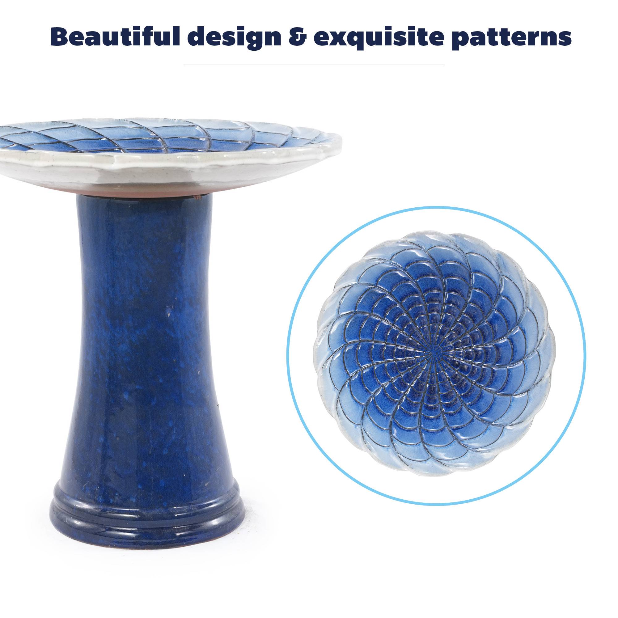 ComfortXL - Bain d’oiseaux en céramique Ø43 x H45 cm dégradé bleu royal et blanc pour jardin antigel - ComfortXL Outdoor Living - Image 9