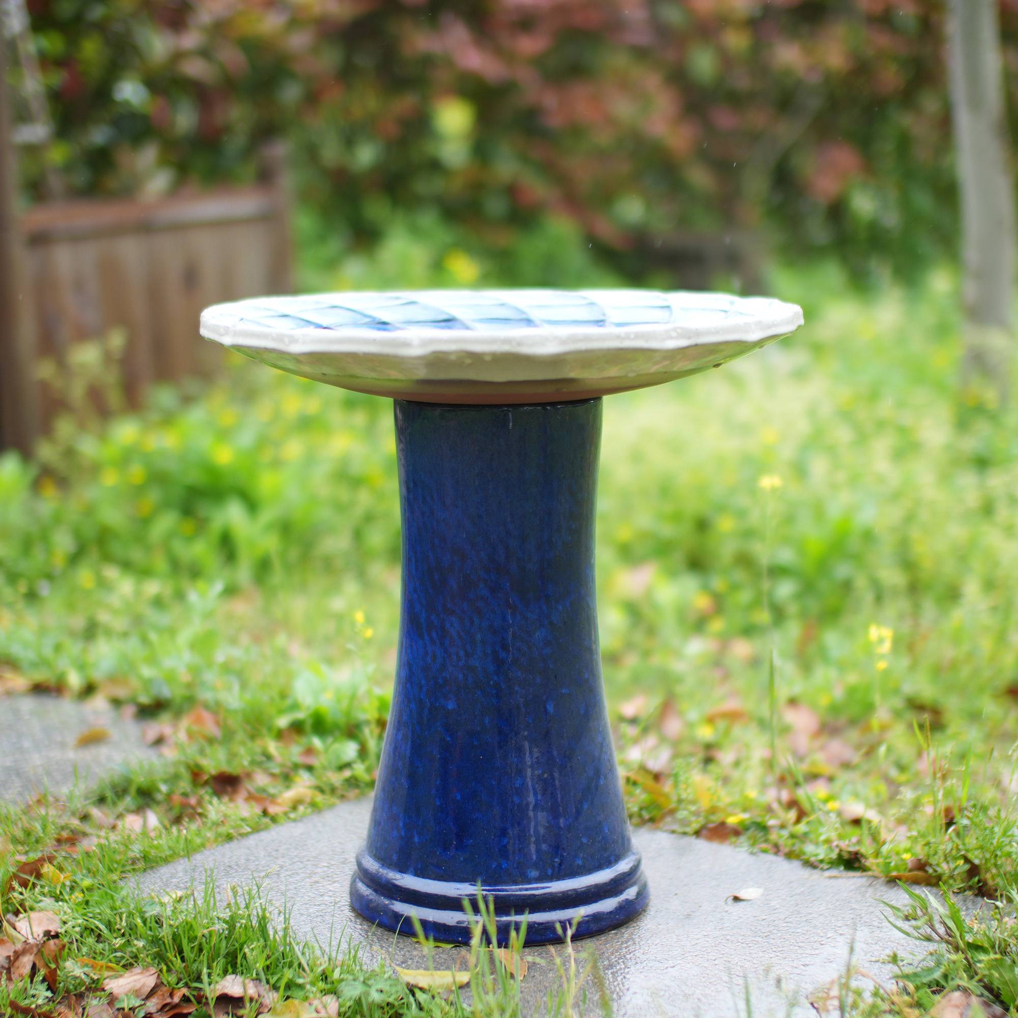 ComfortXL - Bain d’oiseaux en céramique Ø43 x H45 cm dégradé bleu royal et blanc pour jardin antigel - ComfortXL Outdoor Living - Image 3