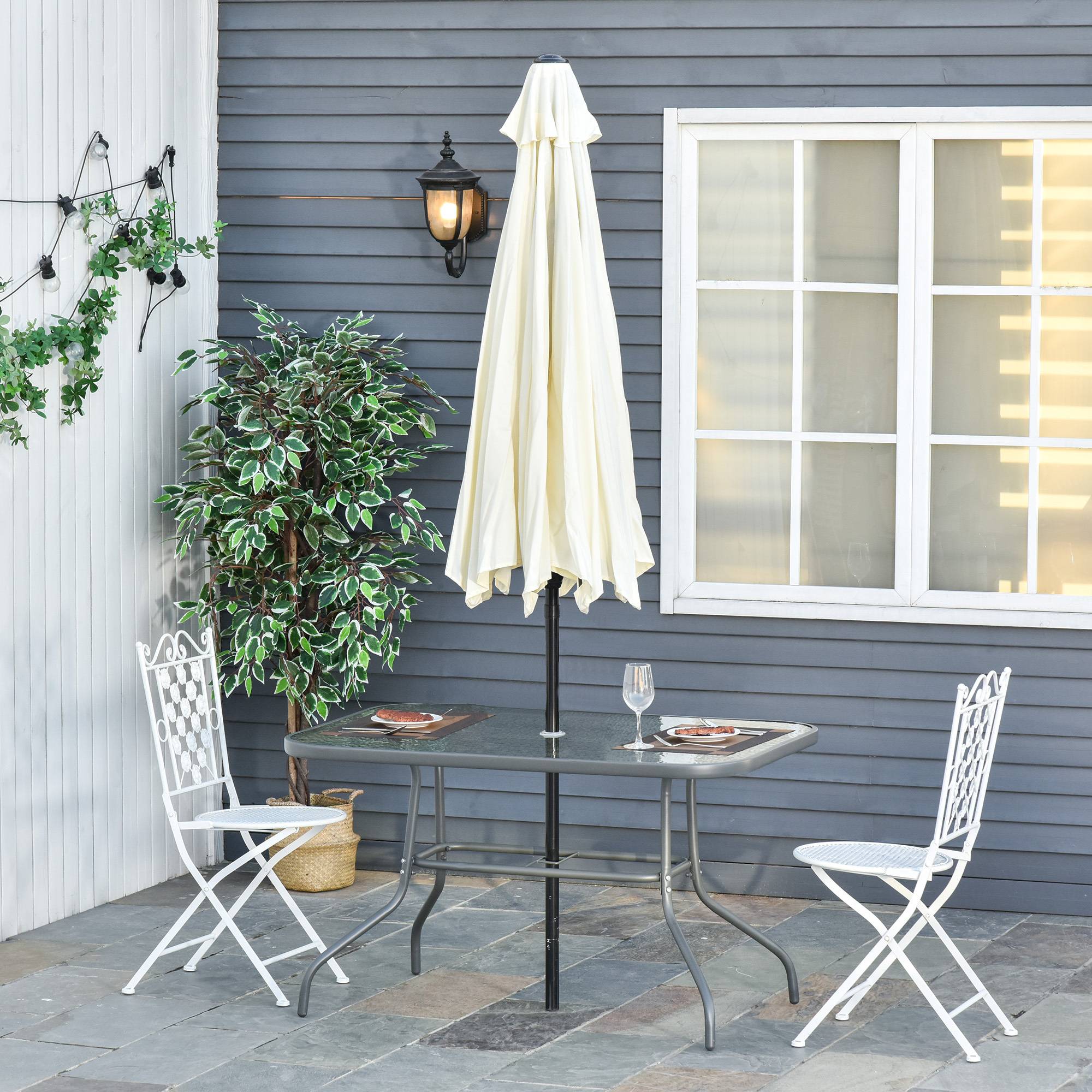 Table de Jardin rectangulaire dim. 120L X 80l x 70H cm métal époxy Gris Plateau Verre trempé - Image 4