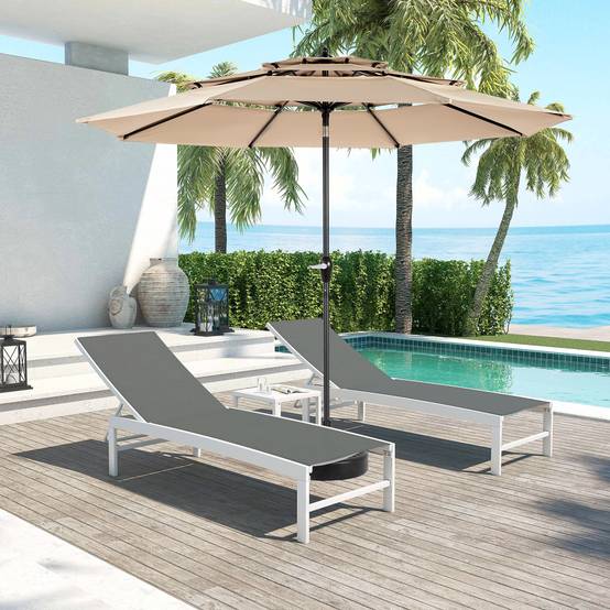 Parasol aluminium 10ft 3 étages à inclinaison automatique, couleur kaki (socle non fourni) - Image 1