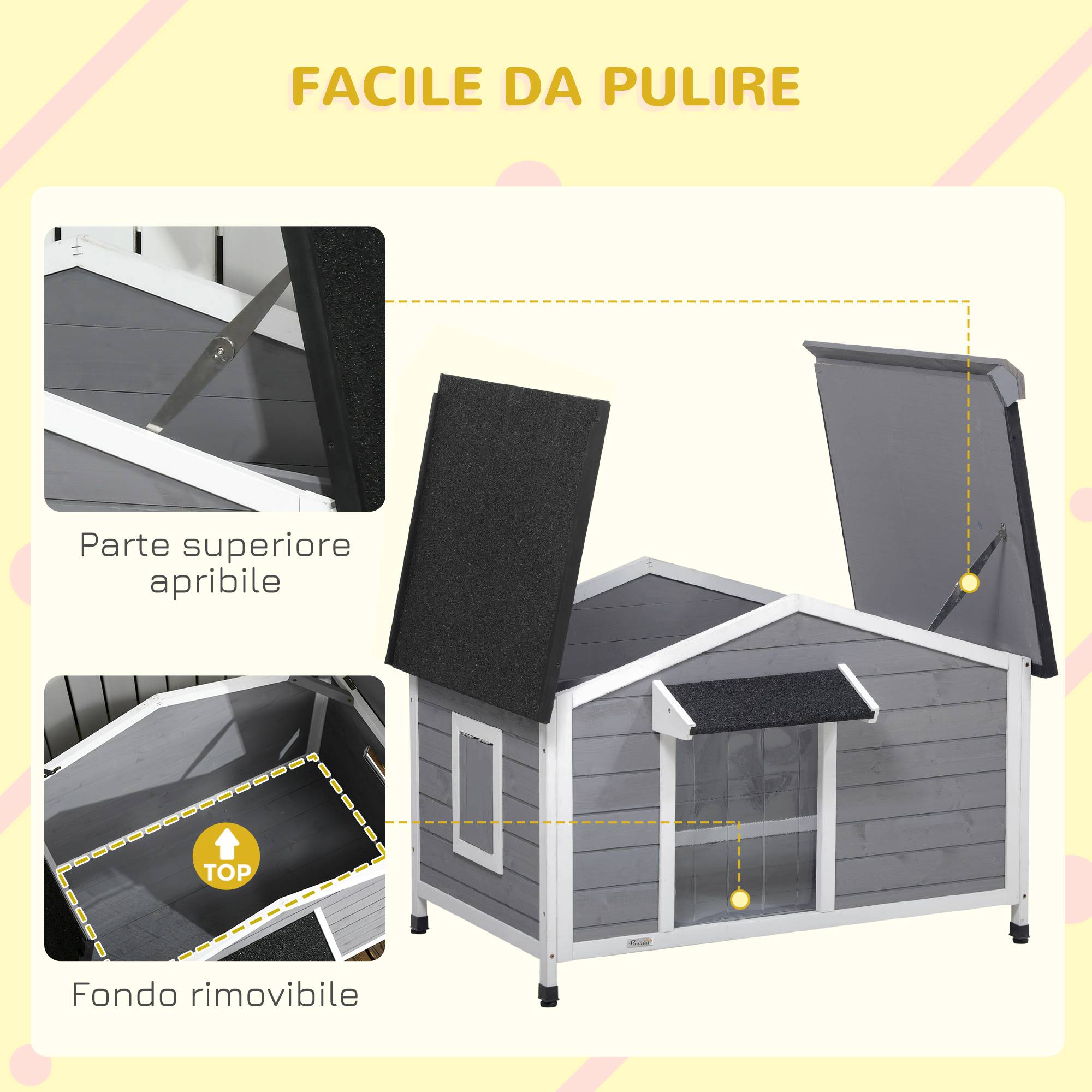 Niche pour chien en bois avec structure en relief, rideau de protection et 2 fenêtres, 109 x 79 x 72 cm - Image 7