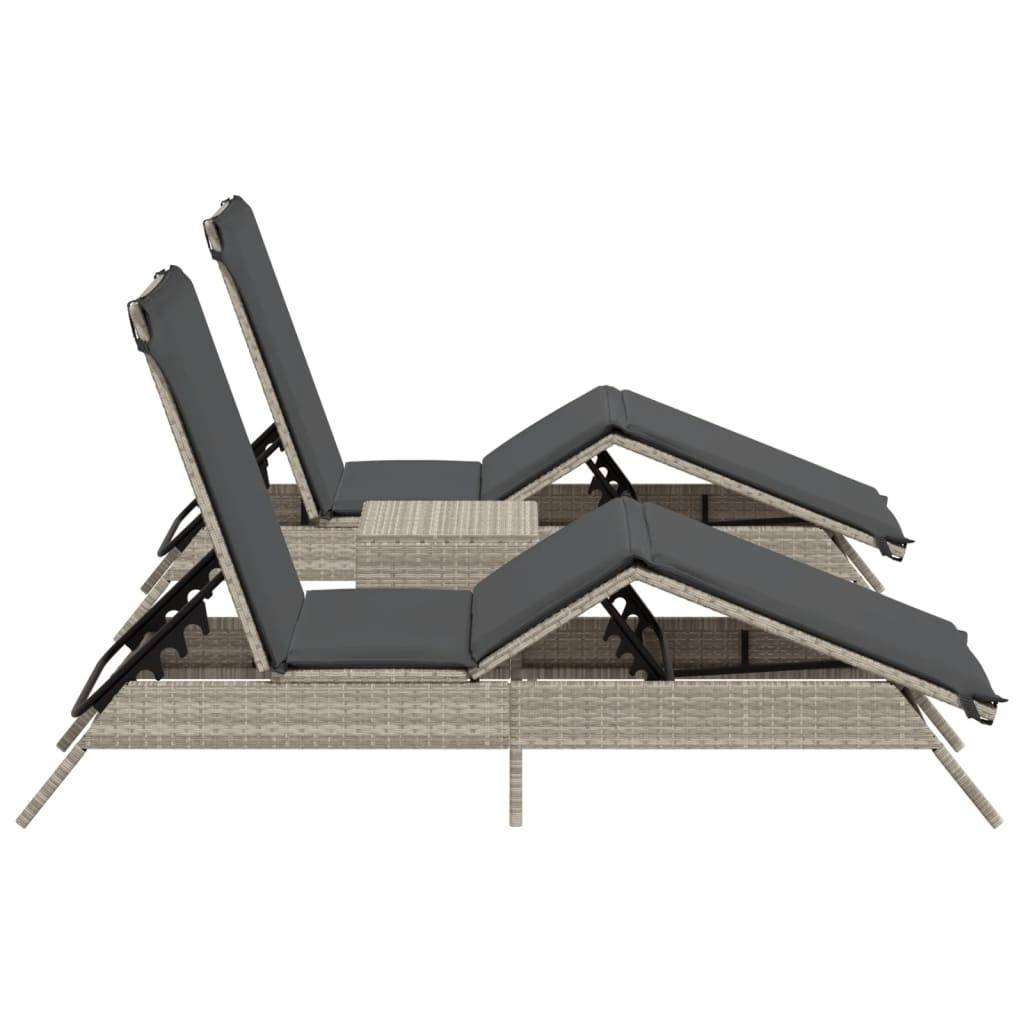 Paire Lits de Soleil Résine Tressée Table et Coussins Gris Clair – ComfortXL Outdoor Living - Image 5