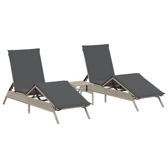 Paire Lits de Soleil Résine Tressée Table et Coussins Gris Clair – ComfortXL Outdoor Living - Image 2
