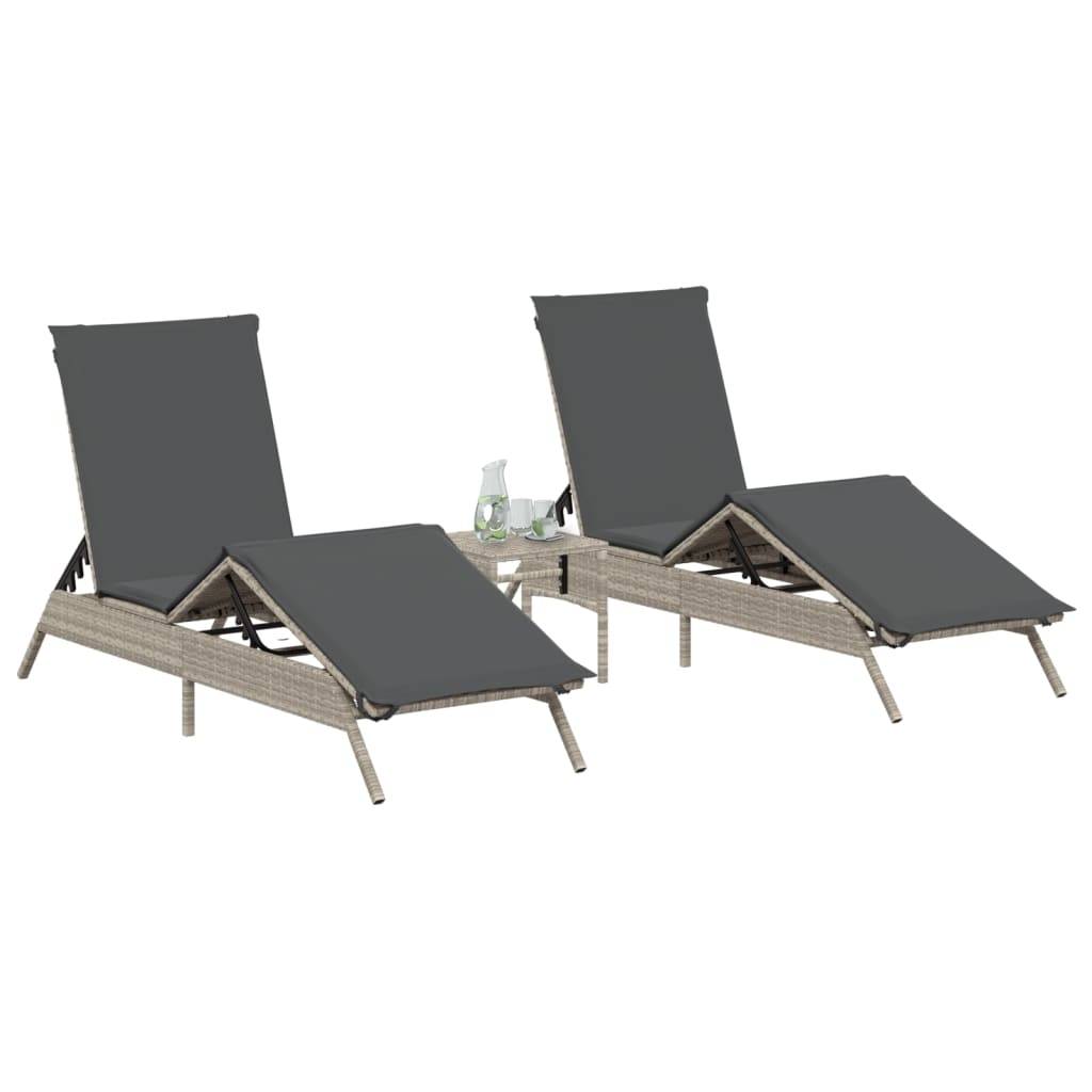 Paire Lits de Soleil Résine Tressée Table et Coussins Gris Clair – ComfortXL Outdoor Living - Image 3