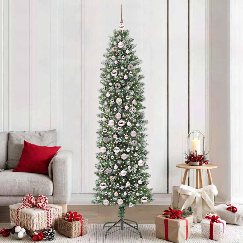 ComfortXL - Sapin de Noël Artificiel Slim 210 cm Floconné, 300 LED et Décorations Incluses – ComfortXL Outdoor Living - Image 1