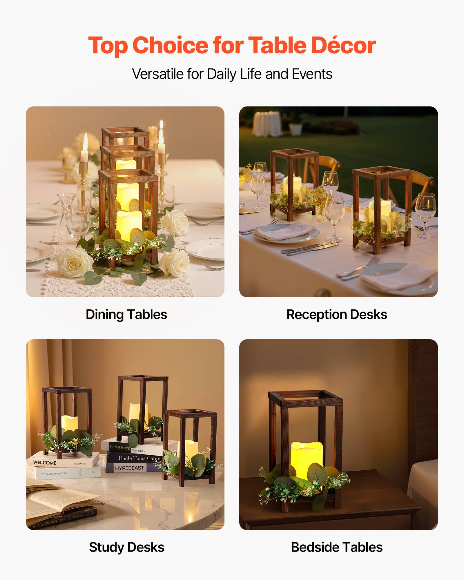 VEVOR Lanterne de Mariage Bois avec Bougies LED Couronnes Fleur Lot de 12 Marron - Image 6