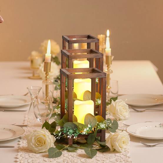 VEVOR Lanterne de Mariage Bois avec Bougies LED Couronnes Fleur Lot de 12 Marron - Image 8