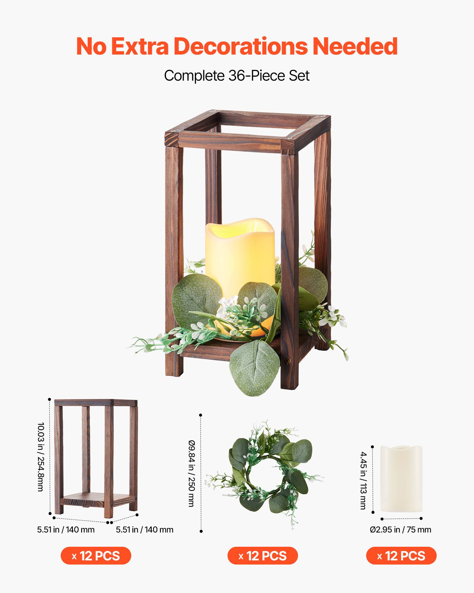 VEVOR Lanterne de Mariage Bois avec Bougies LED Couronnes Fleur Lot de 12 Marron - Image 4