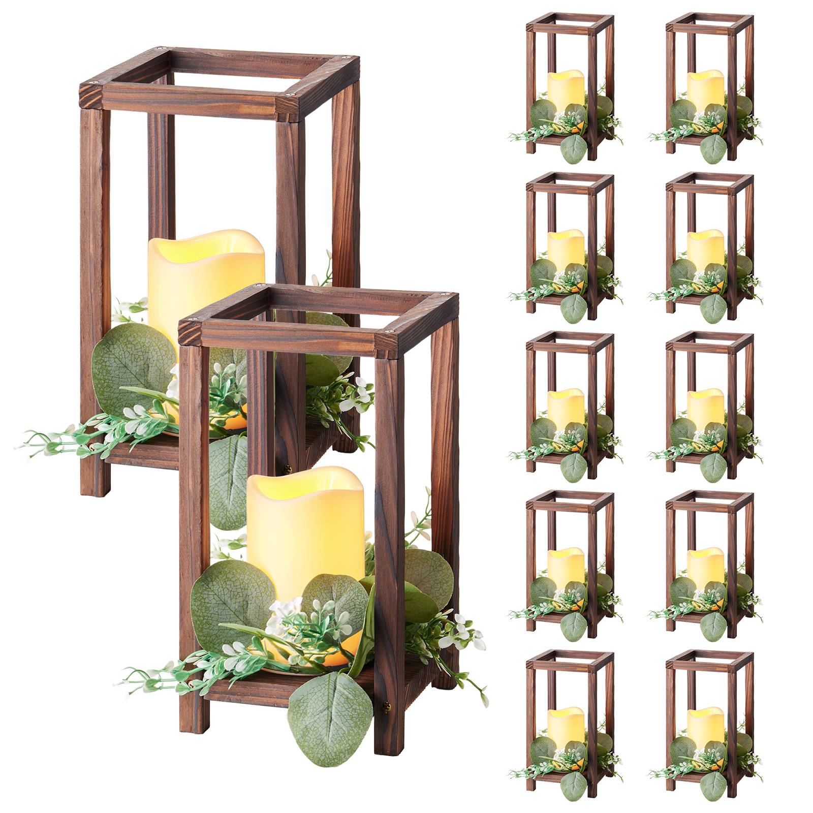 VEVOR Lanterne de Mariage Bois avec Bougies LED Couronnes Fleur Lot de 12 Marron - Image 1