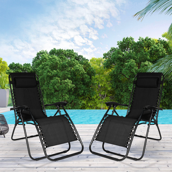 IDMARKET - Lot de 2 fauteuils de jardin inclinables RELAX grand confort noir - Image 1