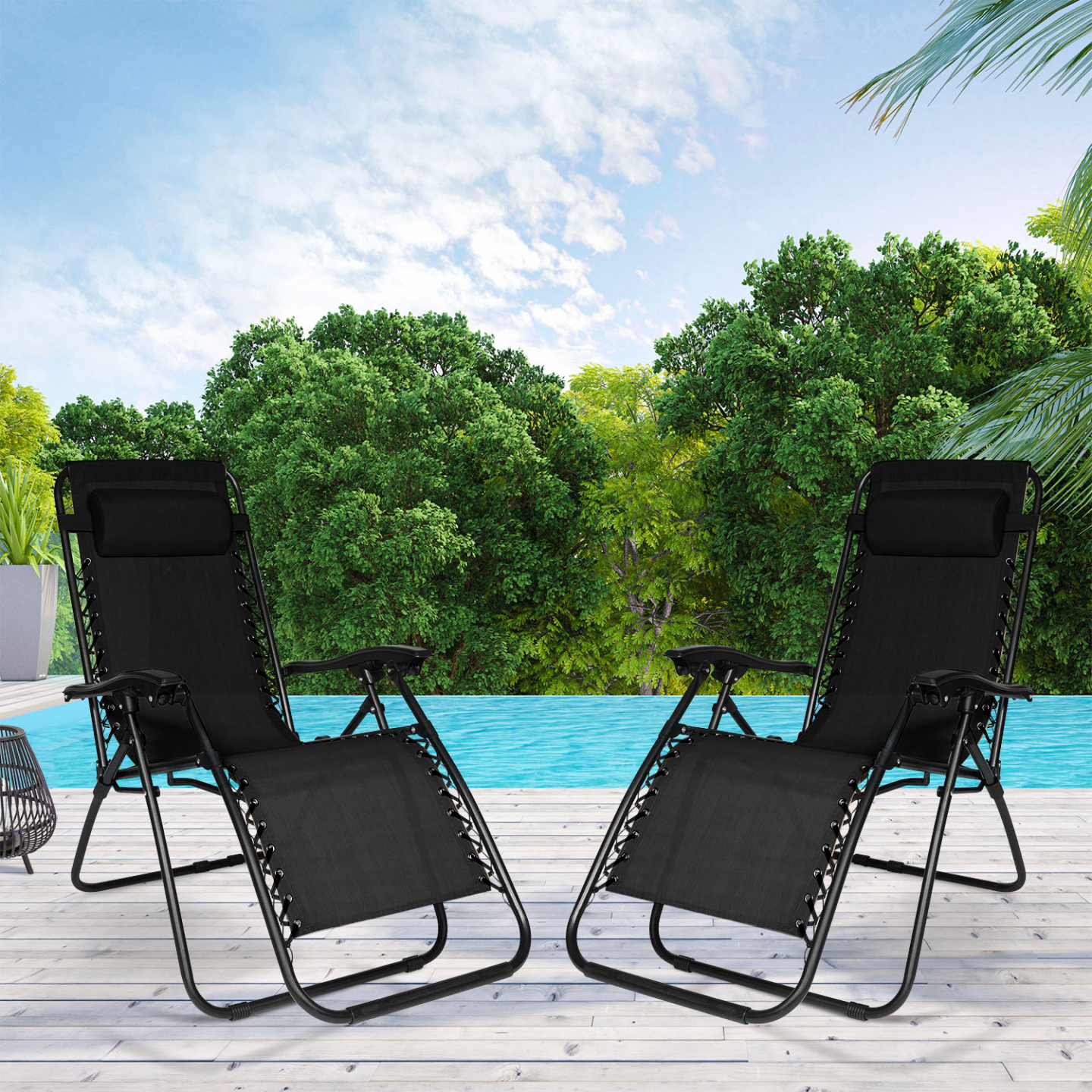IDMARKET - Lot de 2 fauteuils de jardin inclinables RELAX grand confort noir - Image 1