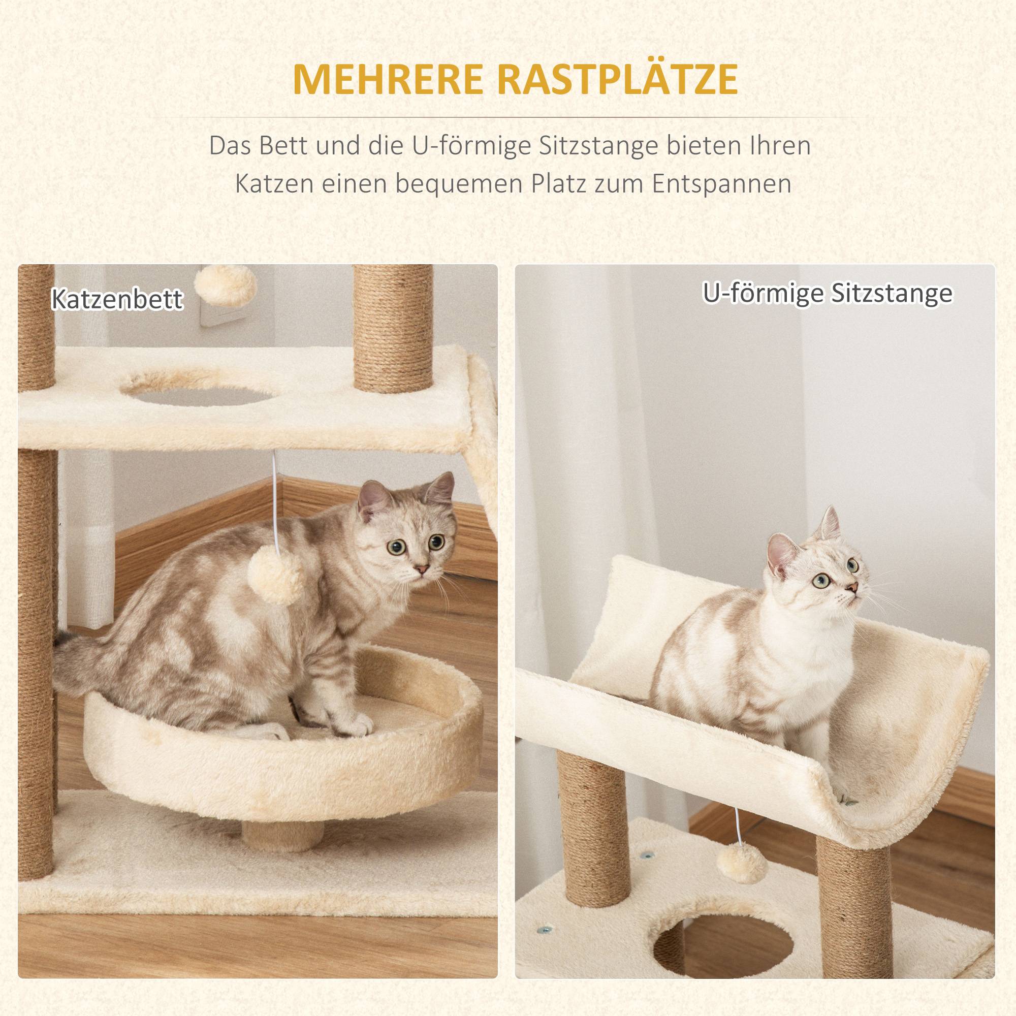 Arbre à chat bois peluche chats griffades repos 60x30x76cm marron - ComfortXL Outdoor Living - Image 7