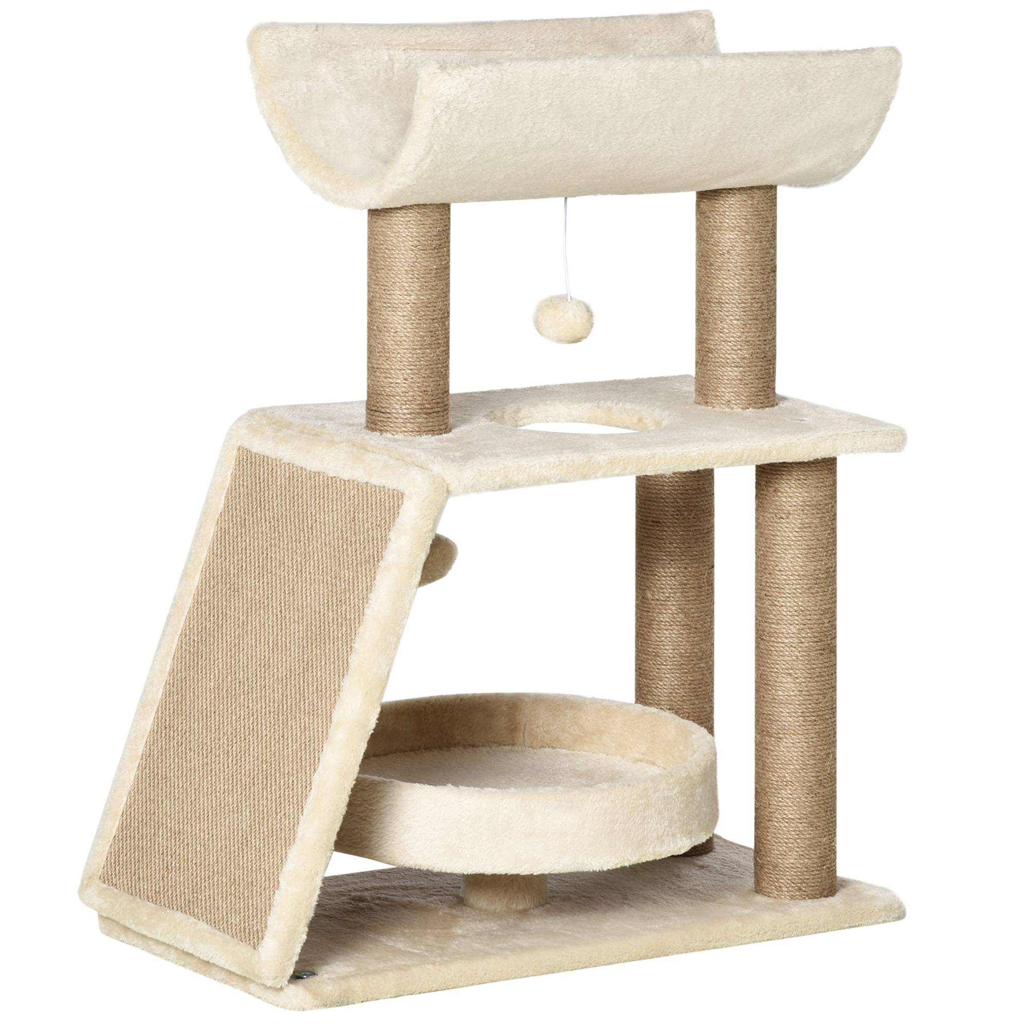 Arbre à chat bois peluche chats griffades repos 60x30x76cm marron - ComfortXL Outdoor Living - Image 2