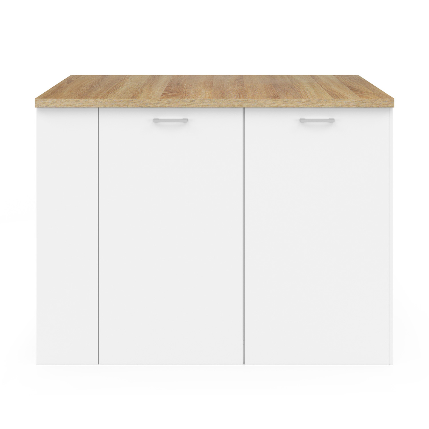 Ilot central TIBO 120 cm bois blanc avec plan de travail façon hêtre - Image 3