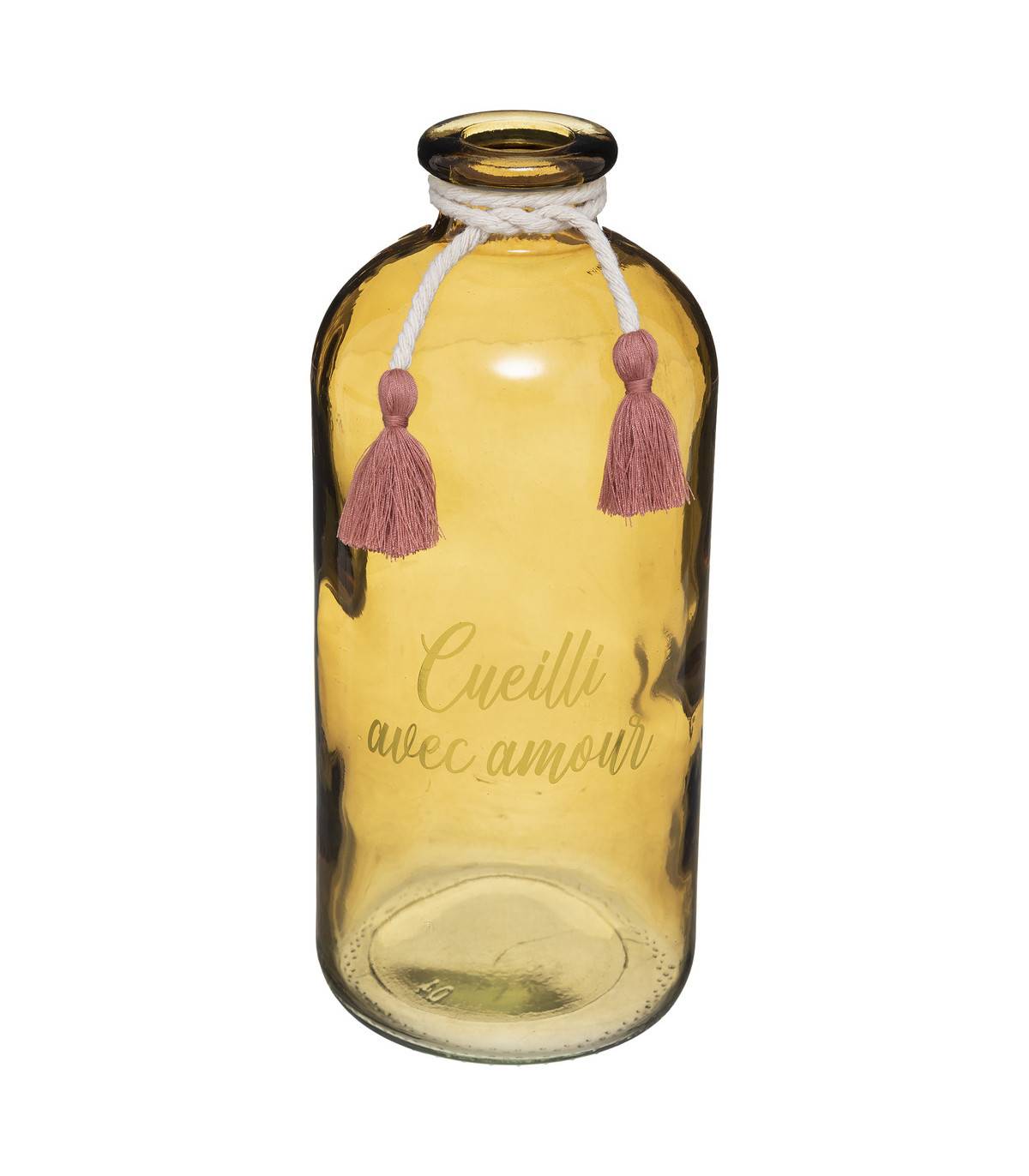 Vase en Verre avec Message et Pompons H 25 cm - Image 1