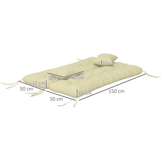 Lot de 4 coussins d'assise, 150 x 50 cm, coussins de chaise déperlants avec attaches, 10 cm d'épaisseur, blanc crème - Image 5