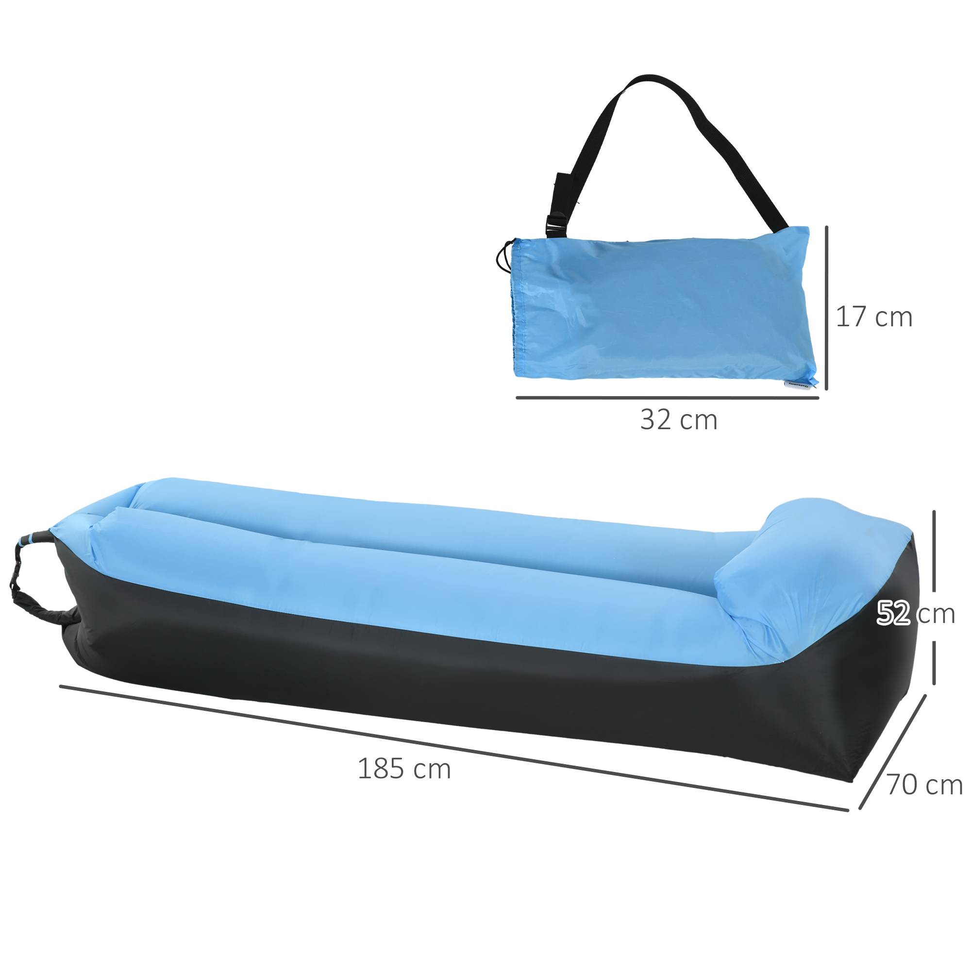 Outsunny - Hamac gonflable transat gonflable pliable en sac avec bandoulière double couche PE nylon bicolore bleu noir - Outsunny - Image 3