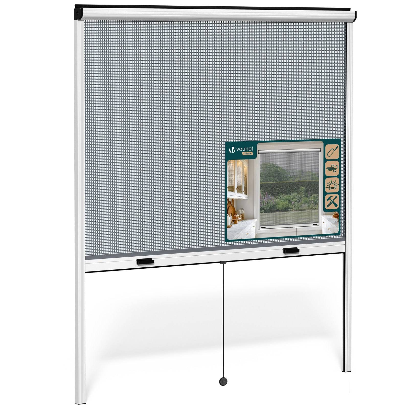 Vounot - Moustiquaire de fenêtre L150 x H160 cm  enroulable et recoupable en aluminium blanc VOUNOT® - Image 1