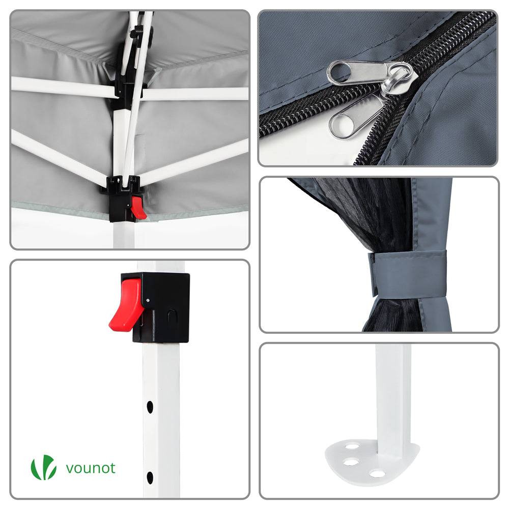 VOUNOT® Tonnelle de jardin extérieure 3,6x3,6m pliable avec moustiquaire gris - Image 7